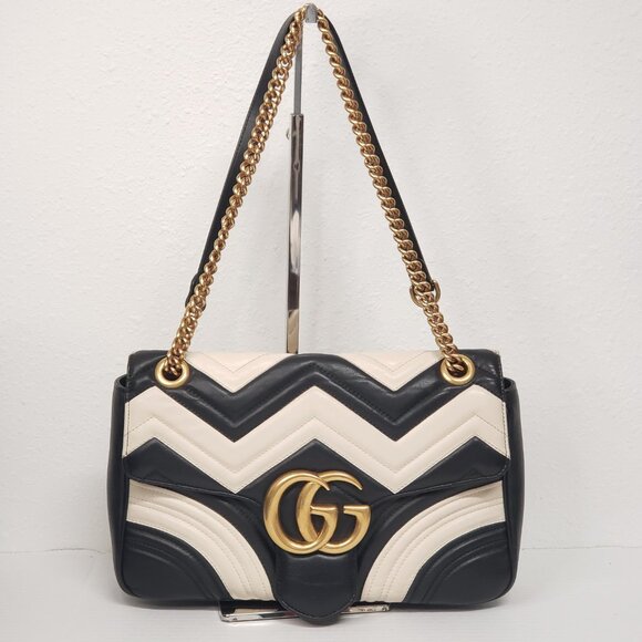 Gucci Marmont Large Black & White Shoulder Bag 675-100725 - Picture 1 of 16